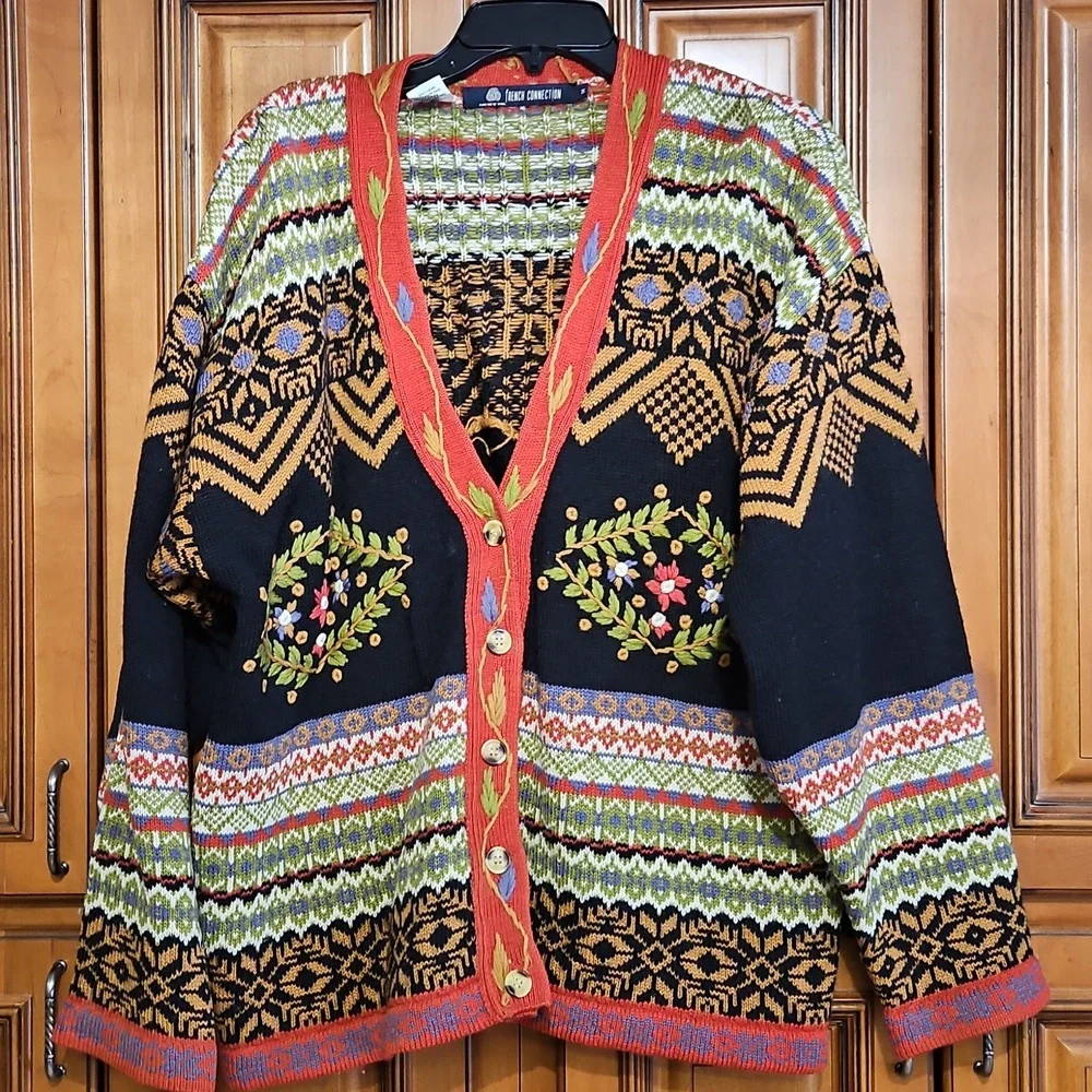 Vintage French Connection embroidered cardigan size medium